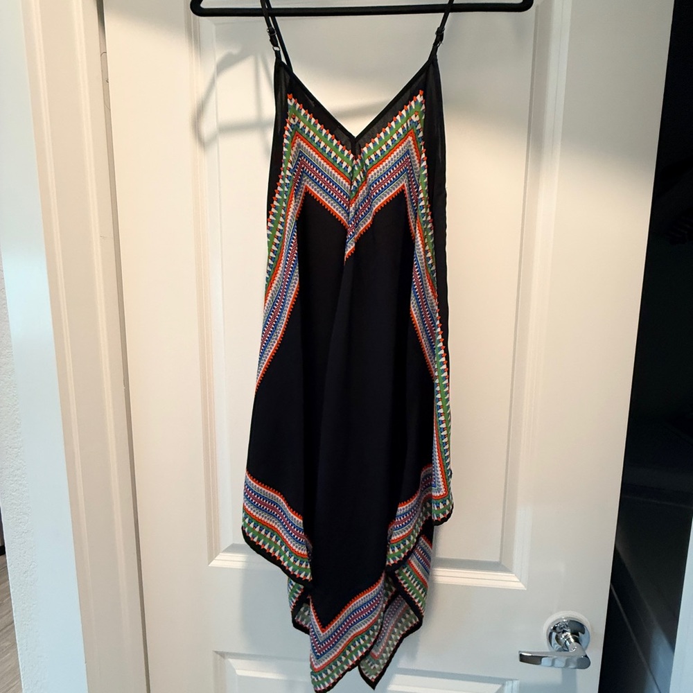 Black Spaghetti-Strap Festival Dress with Multicolor Chevron Trim